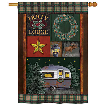 Holly Lodge Winter, Seasonal Decorative House Flag 28"x40"