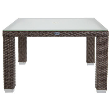 Maya Square Outdoor Dining Table With Glass Top, Signature Espresso Brown