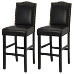Glitzhome,LLC - 45" Black Leatherette Barchair With Studded Decoration Back, Set of 2 - Our Black Leatherette Barchair is deeply cushioned and richly upholstered in solid rubberwood and black leatherette leather, a graceful camelback brings comfortable elegance to entertaining. Available in your choice of fabric, this barchair will complement a variety of decor styles.