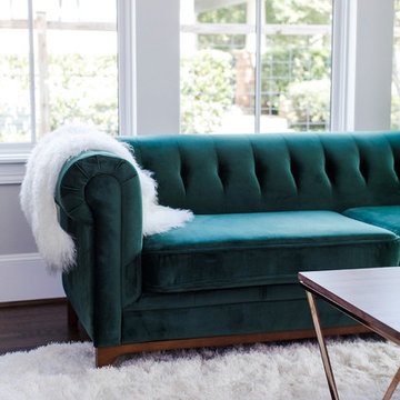 Green Velvet Sofa - Modern Chesterfield, Glam Chic