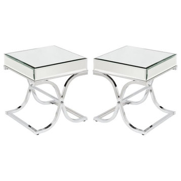 Home Square Ava Mirrored End Table in Chrome Finish - Set of 2