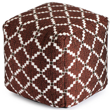 Deschutes Red 18" x 18" x 18" Red and Ivory Pouf