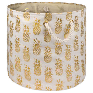 DII Round Modern Polyester Pineapple Large Storage Bin in Gold