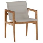 Summer Classics - Summer Classics Coast Teak Arm Chair - This modern outdoor dining arm chair from the Coast Collection is crafted of ivory canvas mesh, stainless steel and sculpted teak with mortise and tennon construction.