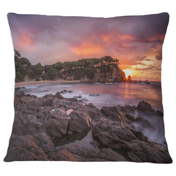 Gloomy Seashore with Large Rocks Seascape Throw Pillow, 18"x18"