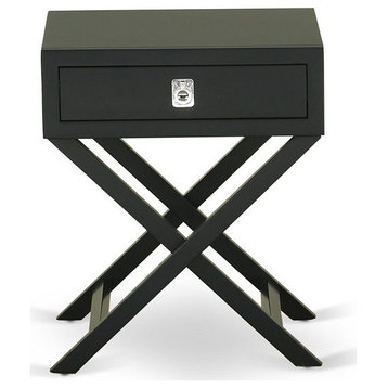 Hamilton Square Night Stand End Table With Drawer, Black Finish