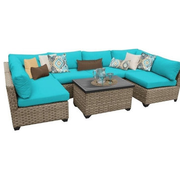 TK Classics Monterey 7-Pc Patio Wicker Sectional Set w/ Cushions in Turquoise