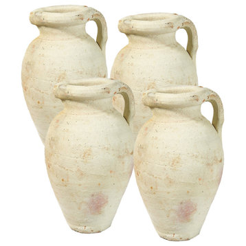 Serene Spaces Living Antique White Terracotta Clay Jug Vase, 4 Pack