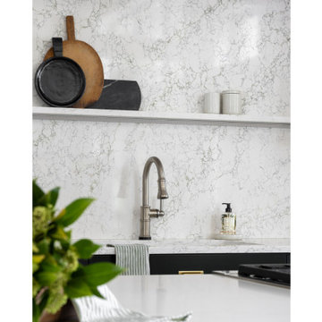 Stunning Full Height Back Splash Elevates Charming Cottage Kitchen