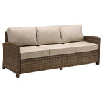 Crosley - Bradenton Sofa With Navy Cushions, Cushions: Sand - A comfortable, traditional design gets a preppy update in the chic Bradenton Outdoor Sofa. A woven wicker frame — made with all-weather, UV-resistant materials — in a warm brown tone contrasts with three sections of moisture-resistant cushions, each with high-grade cores and contrast piping. Set up this seat on your porch or patio, then kick back in the sunshine to celebrate your beautiful design.