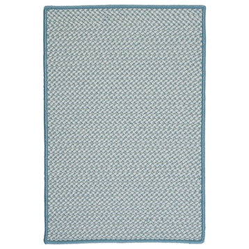 Outdoor Houndstooth Tweed Sea Blue 12' Square, Square, Braided Rug