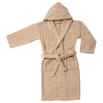 100% Premium Long-Staple Cotton Unisex Kids Hooded Bath Robe, Large,Taupe