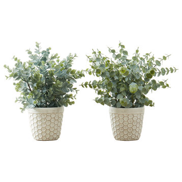 Artificial Plant, 13" Tall, Indoor, Table, Potted, Set of 2, Green Leaves