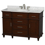 Wyndham Collection - Berkeley 48" Single Bathroom Vanity - Wyndham Collection Berkeley 48" Single Bathroom Vanity in Dark Chestnut with White Carrera Marble Top with White Undermount Oval Sink and No Mirror