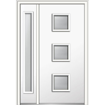 Frosted 3-Lite Square Fiberglass Door With Sidelite, 53"x81.75", RH Inswing