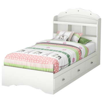 South Shore Tiara Twin Mates Bed With Drawers and Bookcase Headboard