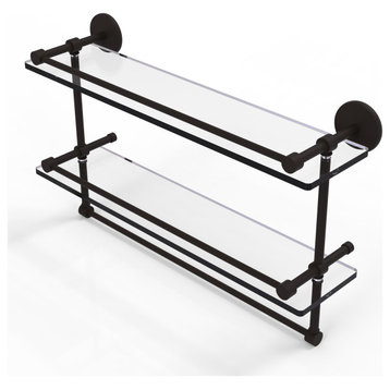 22" Gallery Double Glass Shelf with Towel Bar, Oil Rubbed Bronze