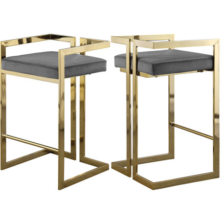 Ezra Counter Stool, Set of 2, Gray Velvet, Gold Base