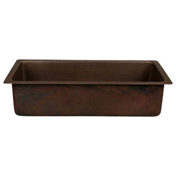 28" Rectangle Hammered Copper Bar/Prep Sink With 3.5" Drain Opening