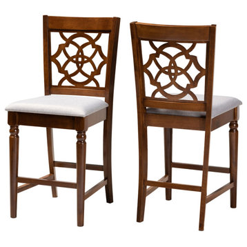Hibbings Gray Upholstered and Walnut Brown Wood 2-Piece Counter Height Pub Set