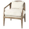 Landon Cream Fabric Seat w/ Light Brown Solid Wood & Cane Back Accent Chair
