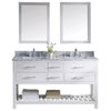 Caroline Estate 60" Double Vanity in White, Marble Top, Square Sinks, Mirrors