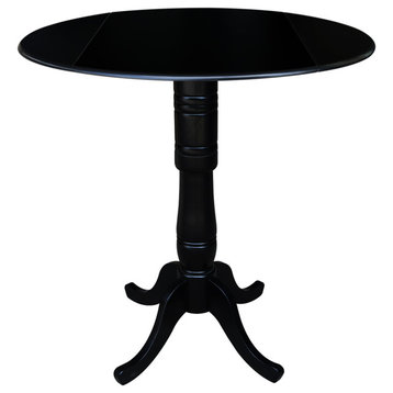 42" Round dual drop Leaf Pedestal Table - 41.5 "H, Black