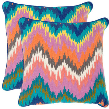 Ikat Stiches Pillow (Set of 2) - Neon, Polyester, 20"x20"