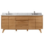 Avanity Corp - Avanity 73"  Double Bathroom Vanity Set in Natural Teak, COVENTRY-VS73-NT - Inspired by mid-century modern console design, the Coventry Collection from Avanity features solid teak construction with minimal ornamentation. The 73 in. natural teak Coventry features soft-close doors and drawers, sturdy and stylish splayed legs, and an abundance of storage space. Teak is the perfect material for bathroom furniture, as it is both durable and water resistant. With Coventry form follows function with superb simplicity. The combo includes a natural carrera white marble top and undermount rectangular sink.