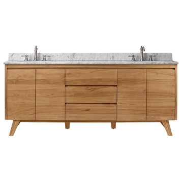 Avanity Coventry 73" Double Bath Vanity With Marble Top, Natural Teak Finish