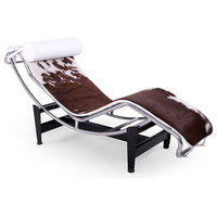 Gravity Cowhide Chaise Lounge, Brown, White Aniline Pillow