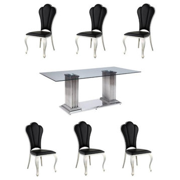 Home Square 7-Piece Set with Steel Dining Table & 6 Side Chairs in Black