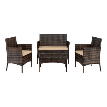 Outdoor Rattan Wicker 4-Piece Sectional Set, Brown