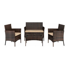 Outdoor Rattan Wicker 4-Piece Sectional Set, Brown