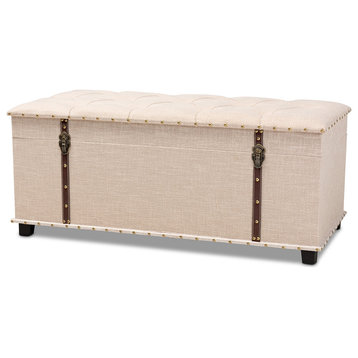 Modern Beige Fabric Upholstered Storage Trunk Ottoman