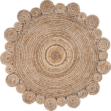 Bleached and Spiral Boutique Organic Jute Rug, 4' Round