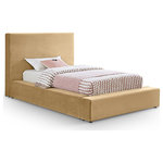 Meridian Furniture - Dorian Upholstered Bed, Camel, Twin, Velvet - Add a touch of refined luxury with a modern edge to your bedroom with the Dorian camel velvet upholstered twin bed. The soft velvet upholstery offers a smooth, inviting feel, while the low-profile design adds a contemporary twist. This bed is ideal for creating a chic, serene space to unwind and relax.