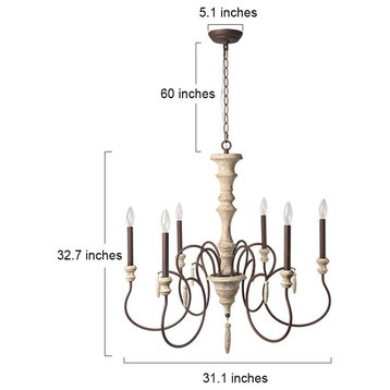LNC 6-Light French Country Distressed Wood Dimmable Chandelier 32.5"H x 31"D