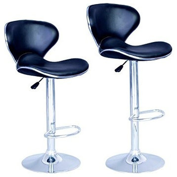 Modern Adjustable Synthetic Leather Swivel Bar Stools, Sets of 2