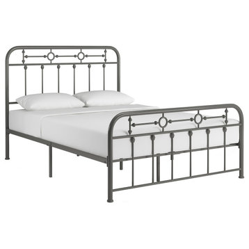 Harkon Metal Spindle Platform Bed, Gray, Full