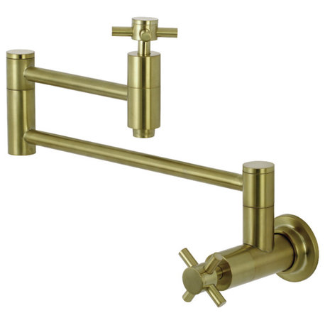 Kingston Brass Wall Mount Pot Filler Kitchen Faucet, Brushed Brass