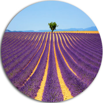 Lonely Uphill Tree In Lavender Field, Landscape Round Wall Art, 11"