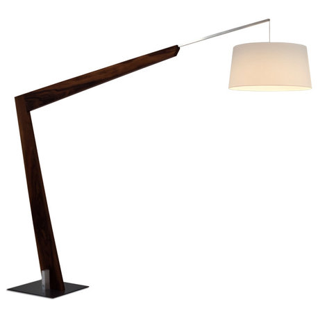 Valeo LED Floor Lamp Aluminum Dark Stained Walnut Body White Linen Shade