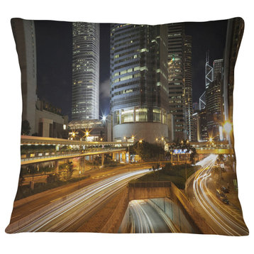 Skyscrapers and Busy Traffic Cityscape Throw Pillow, 16"x16"