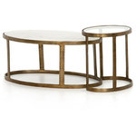 Four Hands - Calder Nesting Coffee Table - Shapely surfaces, designed to slide together or apart with ease. A raw brass finish lends a lived-in feel to aluminum framing, with one oval-shaped nester toppe