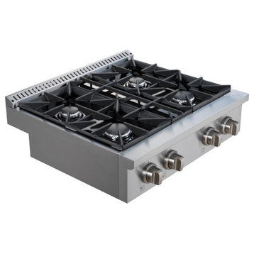 30" Commercial Style Stainless Steel Slide-in Gas Cooktop