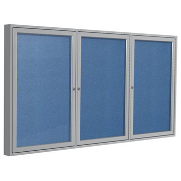 Ghent's Vinyl 48" x 96" 3 Door Enclosed Bulletin Board in Ocean Blue