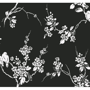 York Wallcoverings SS2589 Silhouettes Imperial Blossoms Branch Wallpaper Black