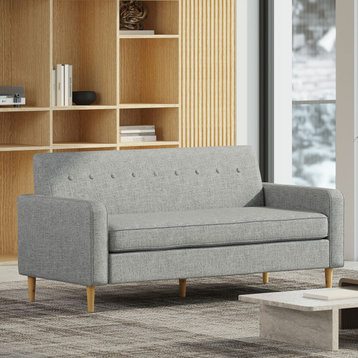 GDF Studio Stratford Mid Century Modern Fabric 3-Seat Sofa, Light Gray Tweed