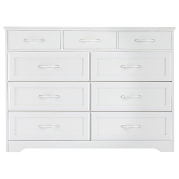 TATEUS 9 drawer long dresser, wood chest of drawers, White